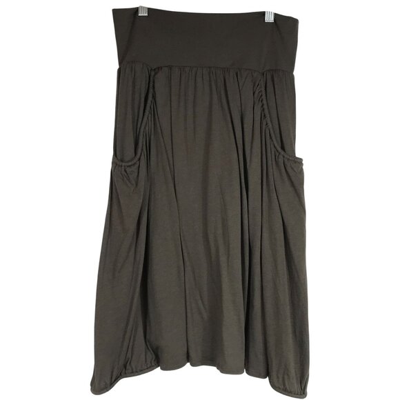 GARNETT HILL - WOMEN'S MEDIUM - OLIVE COTTON BLEND ELASTIC WAIST SKIRT W/POCKETS - Picture 1 of 8